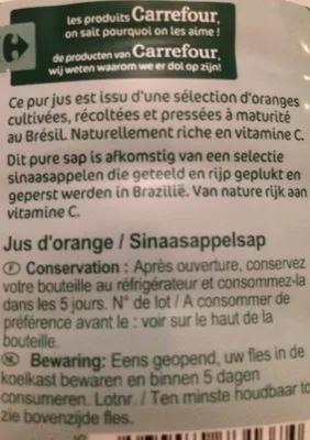 Lista de ingredientes del producto Jus orange Orange du bresil Carrefour 