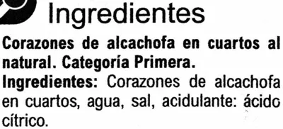 Lista de ingredientes del producto Corazones de alcachofa Carrefour 400 g   240 g 425 ml