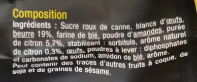 Lista de ingredientes del producto Bouchées au Citron Pur Beurre Carrefour, Carrefour Sélection 210 g e