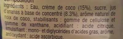 Lista de ingredientes del producto Piña colada Carrefour Sélection, CMI (Carrefour Marchandises Internationales), Groupe Carrefour 1 L e