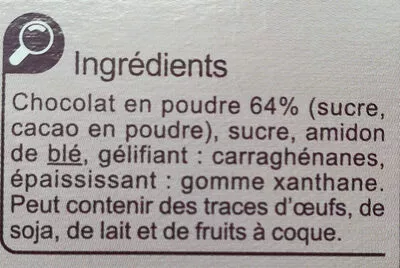 Lista de ingredientes del producto Flan entremets saveur chocolat Carrefour 232 g (4 x 58 g)