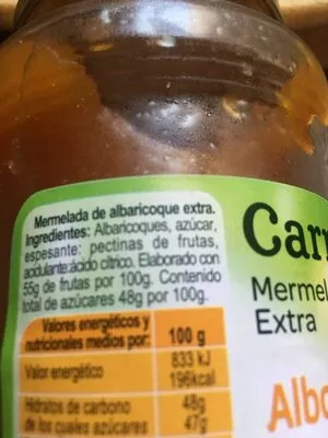 Lista de ingredientes del producto Mermelada albaricoque Carrefour 650 g