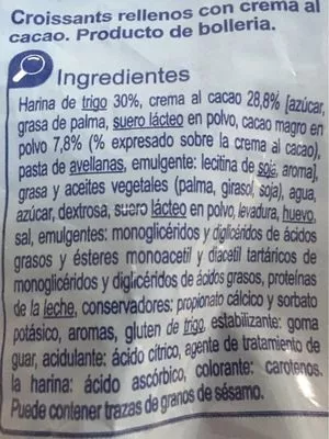 Lista de ingredientes del producto Croissa. Rel.crema cacao Carrefour 