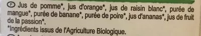 Lista de ingredientes del producto Jus Multifruits 100% Purs Fruits Pressés Carrefour Bio 1 l