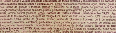 Lista de ingredientes del producto Fruits exotiques coeur vanille Carrefour 312 g