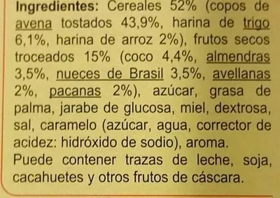 Lista de ingredientes del producto Crunchy Muesli con frutos secos Carrefour 750 g