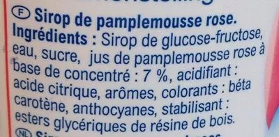 Lista de ingredientes del producto Sirop plamplemousse rose Carrefour 