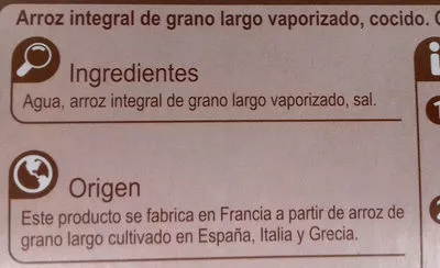 Lista de ingredientes del producto Arroz integral Carrefour 250 g (2 x 125 g)