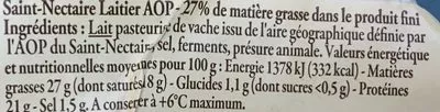 Lista de ingredientes del producto Fromage Saint Nectaire laitier AOP Reflets de France, Carrefour 280 g