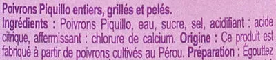 Lista de ingredientes del producto Pimientos del PiquilloEnteros Carrefour 350 g net égoutté