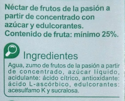 Lista de ingredientes del producto NéctarFrutos de la Pasión Carrefour 1 l