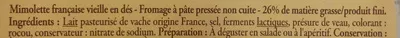 Lista de ingredientes del producto Mimolette vieille fabriquée en Normandie Reflets de France 150 g