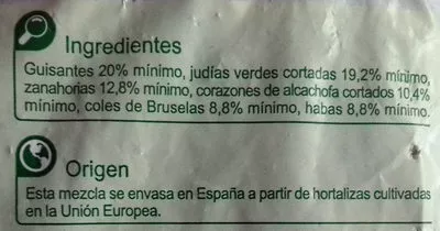 Lista de ingredientes del producto Menestra de Verduras Carrefour 1 kg