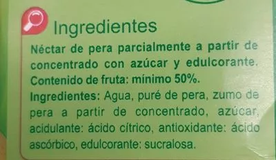 Lista de ingredientes del producto NéctarPera Carrefour 1 l