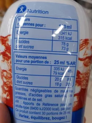 Lista de ingredientes del producto Sirop cerise Carrefour 75 cl 