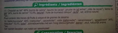 Lista de ingredientes del producto Bâtonnets chocolat au lait Carrefour bio 125 g