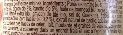 Lista de ingredientes del producto Sauce Tomate à la Povençale Carrefour Bio, Carrefour 190 g