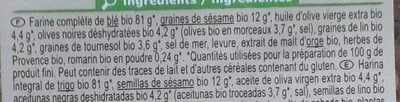 Lista de ingredientes del producto Crackers Olives romarin Carrefour bio 200 g