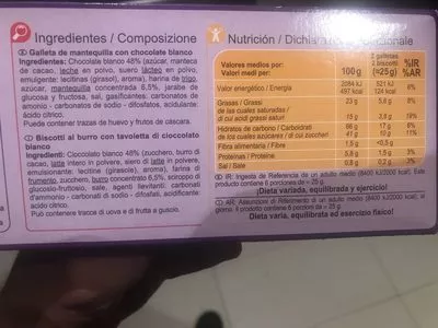 Lista de ingredientes del producto Galletas de mantequilla  tableta chocolate blanco Carrefour 150 g