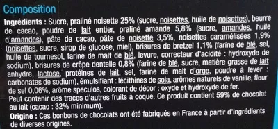 Lista de ingredientes del producto Assortiment de chocolats au lait Carrefour Sélection, Carrefour 160 g