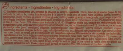 Lista de ingredientes del producto Gaufrettes enrobées de chocolat au lait Carrefour 135 g