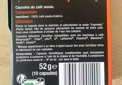 Lista de ingredientes del producto Kenya Carrefour Sélection, Carrefour 52 g 10 capsules