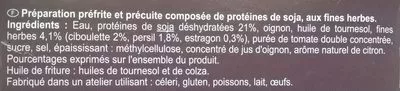 Lista de ingredientes del producto Steaks au soja fines herbes Carrefour Veggie, Carrefour 200 g