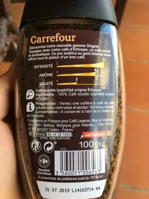 Lista de ingredientes del producto Café soluble Ethiopia Carrefour 100 g