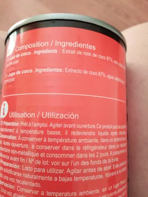 Lista de ingredientes del producto Leche de coco Carrefour 400ml