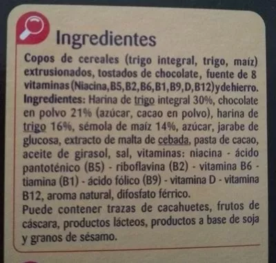 Lista de ingredientes del producto Copos chocolateados Carrefour 500 g