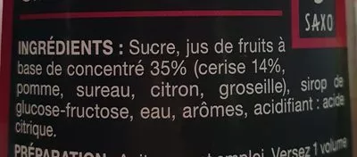 Lista de ingredientes del producto Sirop de cerise Saxo 