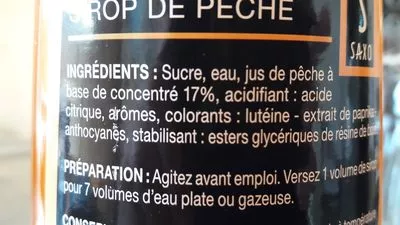 Lista de ingredientes del producto SIROP DE PECHE CLASSIQUE Saxo 