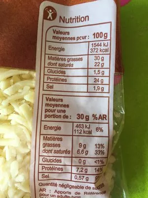 Lista de ingredientes del producto Cantal jeune Carrefour 