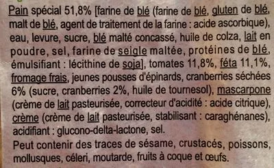 Lista de ingredientes del producto Pavé Tomate féta Carrefour 