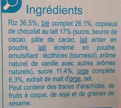 Lista de ingredientes del producto Stylesse Chocolat au Lait Carrefour 500 g