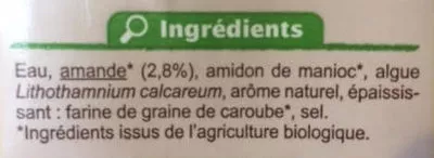 Lista de ingredientes del producto Boisson Douceur d'Amande Carrefour Bio, Carrefour 1 l