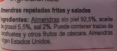 Lista de ingredientes del producto Almendras fritas y saladas Carrefour 