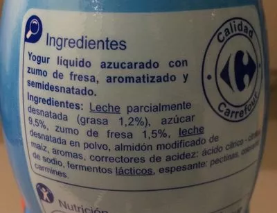 Lista de ingredientes del producto Yaourt à boire Fraise Carrefour 1 kg 934 ml