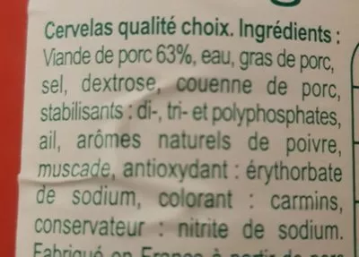 Lista de ingredientes del producto Cervelas Carrefour 400 g