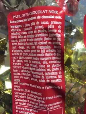 Lista de ingredientes del producto Papillotes Chocolat Noir Esprit de Fête,  Carrefour 350 g