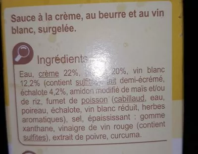 Lista de ingredientes del producto Sauce beurre blanc Carrefour 200 g