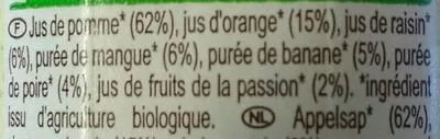 Lista de ingredientes del producto Multifruit 100% pur fruit pressés bio Carrefour Bio 20 cl