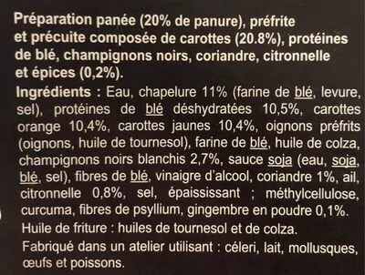 Lista de ingredientes del producto Bouchées panées au blé  a la thaï Carrefour Veggie, Carrefour 200 g