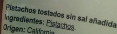 Lista de ingredientes del producto Pistachos tostados sin sal añadida Carrefour 150g