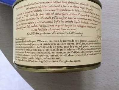 Lista de ingredientes del producto Cassoulet de Castelnaudary Reflets de France 