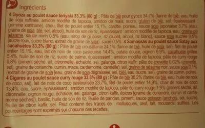 Lista de ingredientes del producto Assortiment thaï au poulet Carrefour 