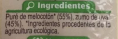 Lista de ingredientes del producto Jus de pêche et de raisin carrefour Espagne Carrefour bio 20 cl