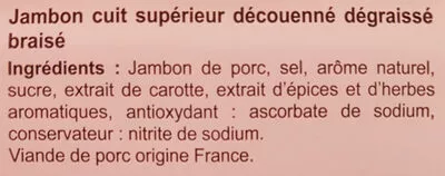 Lista de ingredientes del producto Le braisé doré au four Carrefour 160 g e