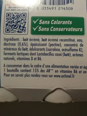 Lista de ingredientes del producto Actimel 0% Danone, Actimel 