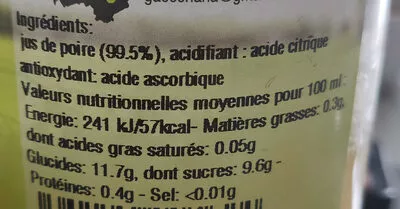 Lista de ingredientes del producto Jus de POIRE Les vergers de la Chana 100cl